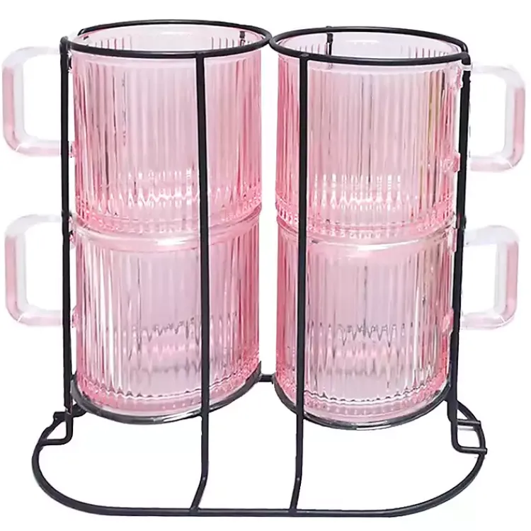 Kirklands Home Mugs with Rack 5-pc. Set Pink Clearance
