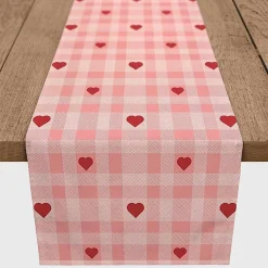 Kirklands Home Pink Plaid Hearts Table Runner, 72 in. Hot