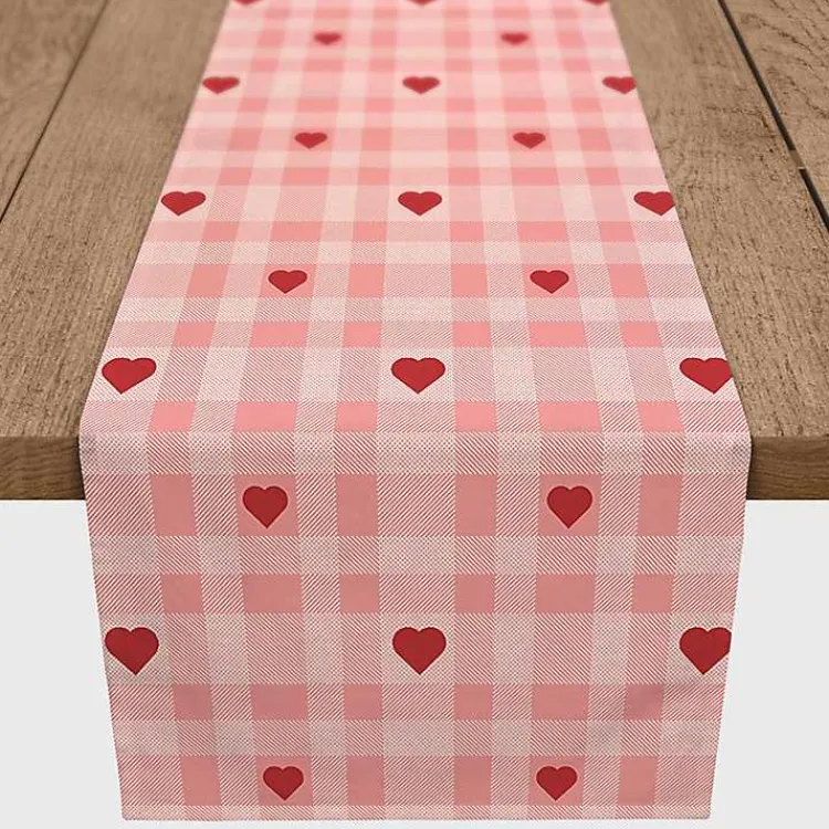 Kirklands Home Pink Plaid Hearts Table Runner, 90 in. New