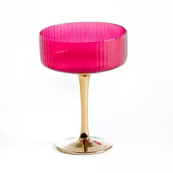 Kirklands Home Pink Ripple Gold Base Coupe Wine Glass Hot