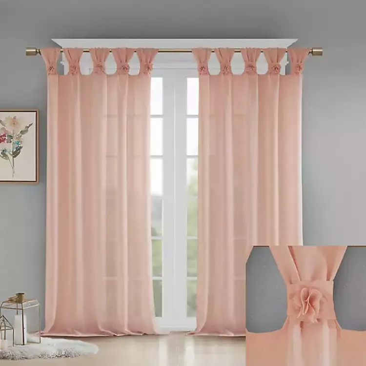 Kirklands Home Rosette Tab Top Curtain Panel, 95 in. Pink Discount