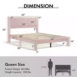 Kirklands Home Upholstered Dalia Queen Platform Bed Pink Best