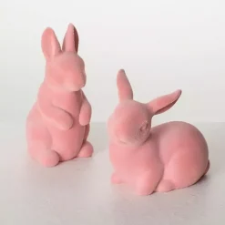 Easter Decorations>Kirklands Home Velveteen Ceramic Bunnies, Set of 2 Pink