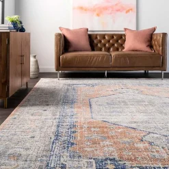 Kirklands Home Pink Vintage Floral Print Area Rug, 5x7 Hot