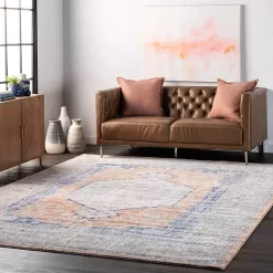 Kirklands Home Pink Vintage Floral Print Area Rug, 8x10 New