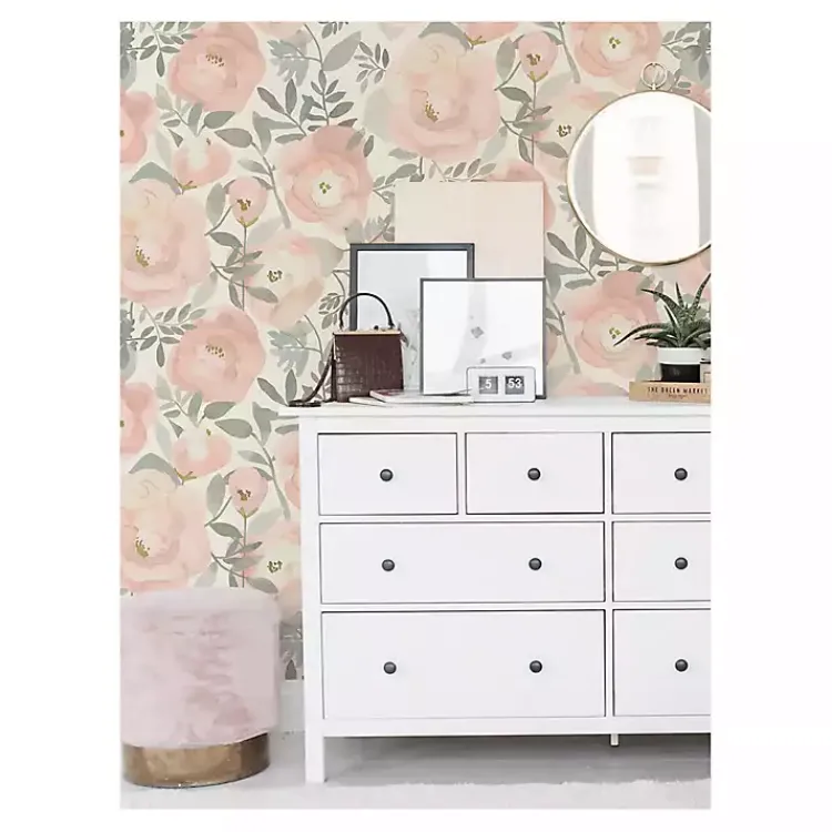 Kirklands Home Watercolor Roses Peel & Stick Wallpaper Pink Clearance