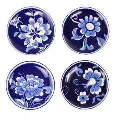 Kirklands Home Pip Vintage Blue Floral Appetizer Plates, Set of 4 New