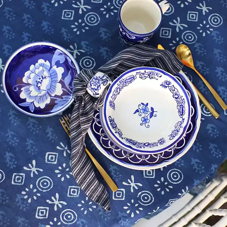 Kirklands Home Pip Vintage Blue Floral Napkin Rings, Set of 4 Clearance