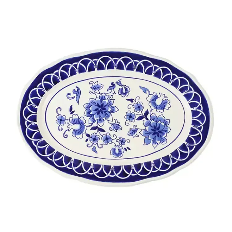 Kirklands Home Pip Vintage Blue Floral Serving Platter Discount