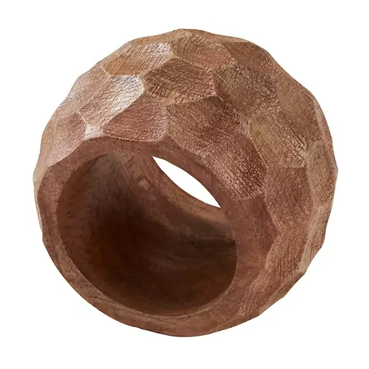 Kirklands Home Pitted Chunky Mango Wood 4-pc. Napkin Ring Set Brown Clearance