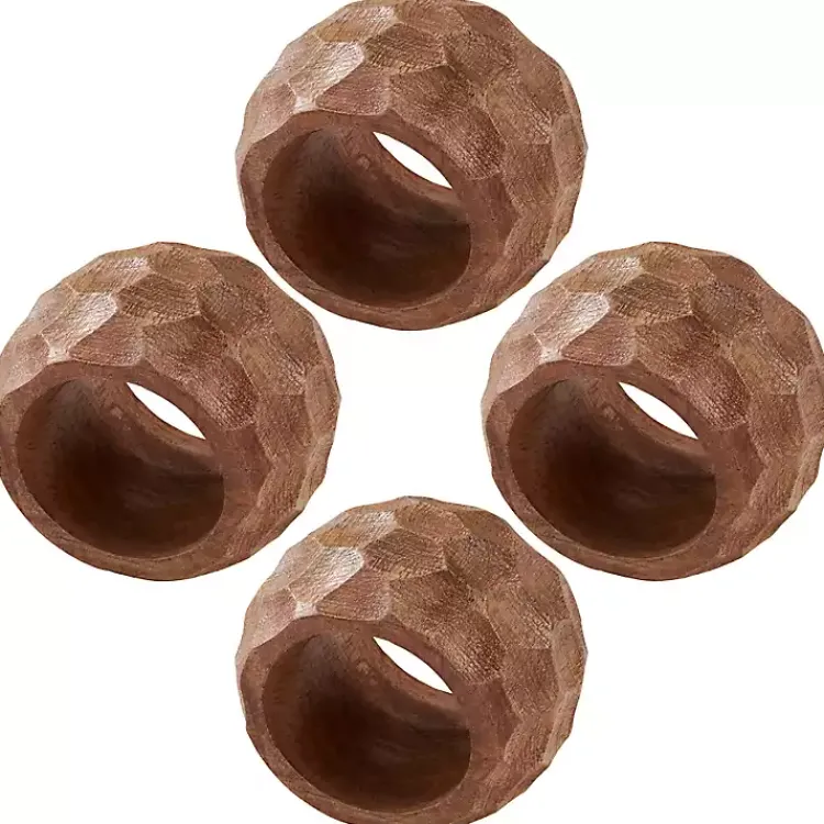 Kirklands Home Pitted Chunky Mango Wood 4-pc. Napkin Ring Set Brown Clearance