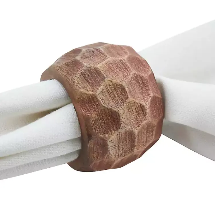Kirklands Home Pitted Chunky Mango Wood 4-pc. Napkin Ring Set Brown Clearance