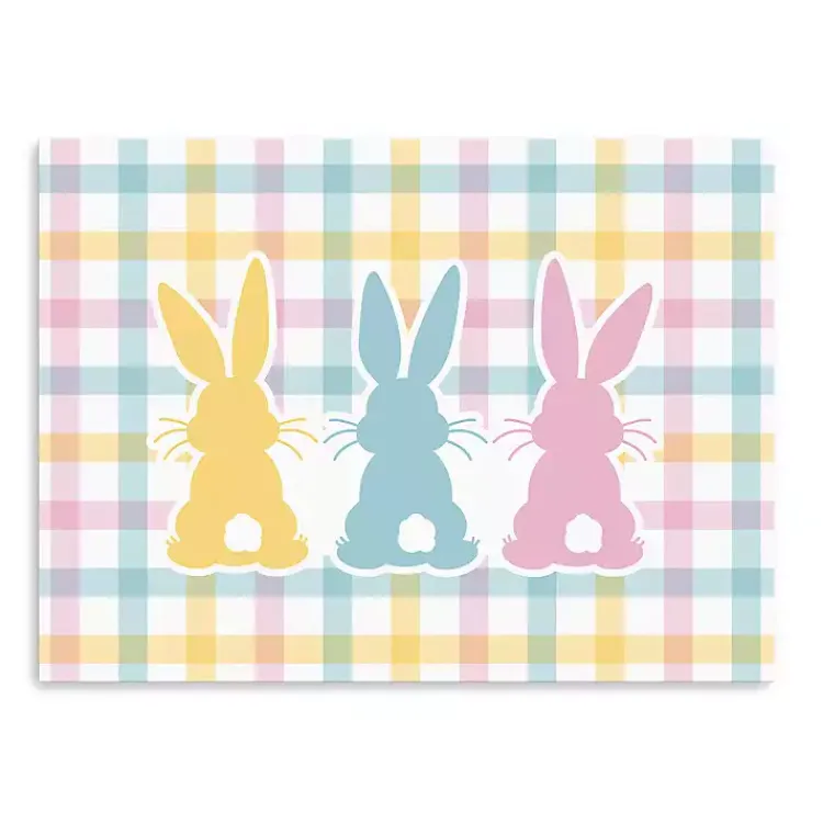 Easter Decorations>Kirklands Home Plaid Bunny Trio Canvas Art Print