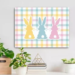 Easter Decorations>Kirklands Home Plaid Bunny Trio Canvas Art Print