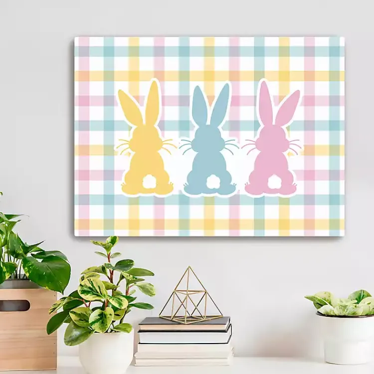 Easter Decorations>Kirklands Home Plaid Bunny Trio Canvas Art Print