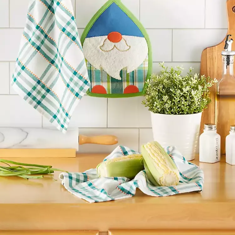 Kirklands Home Plaid Garden Gnome 3-pc. Towel and Pot Holder Set Sale
