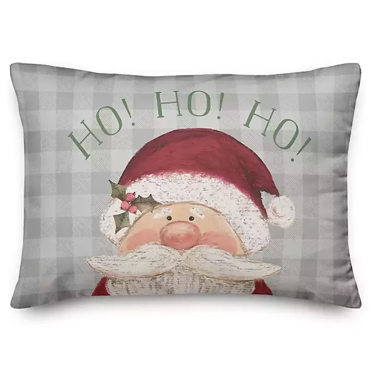 Christmas Pillows>Kirklands Home Plaid Ho Ho Ho Santa Claus Pillow