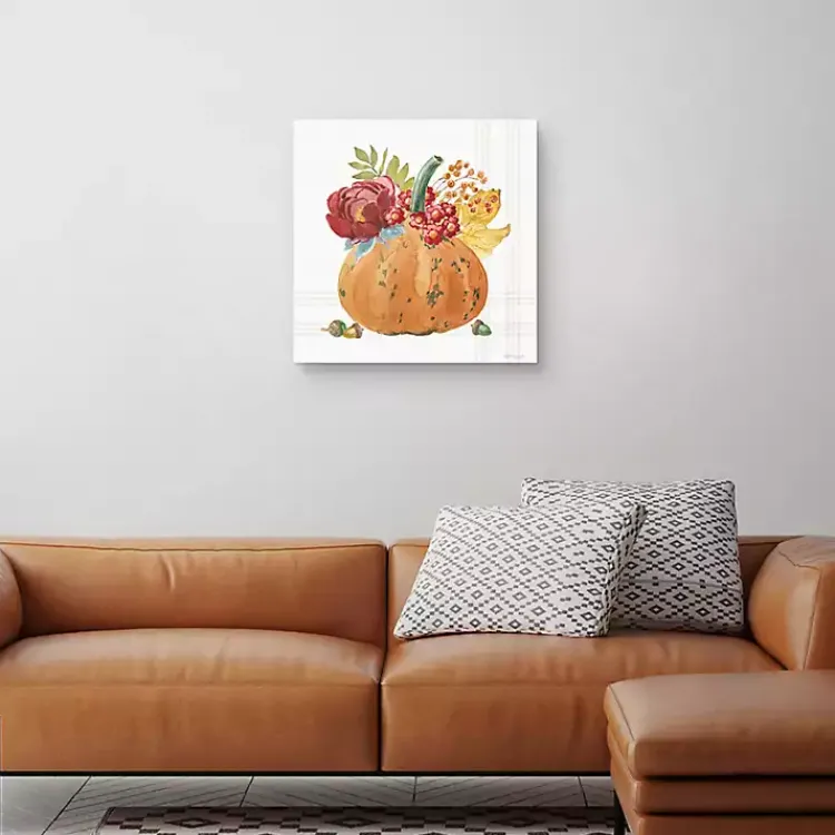 Fall>Kirklands Home Plaid Pumpkin Florals Canvas Art Print