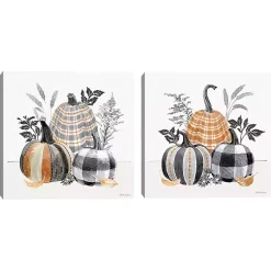Fall>Kirklands Home Plaid Pumpkins Canvas Art Prints, Set of 2