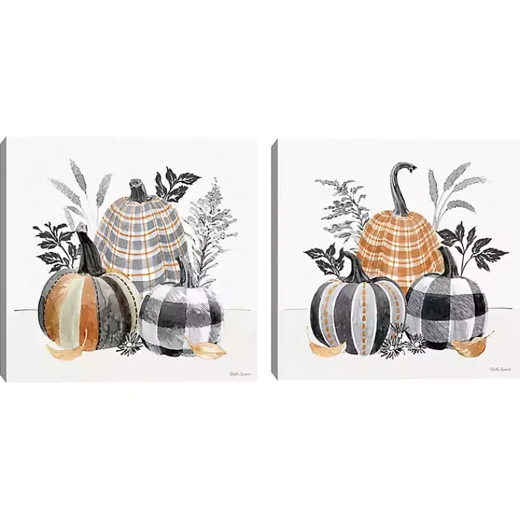 Fall>Kirklands Home Plaid Pumpkins Canvas Art Prints, Set of 2
