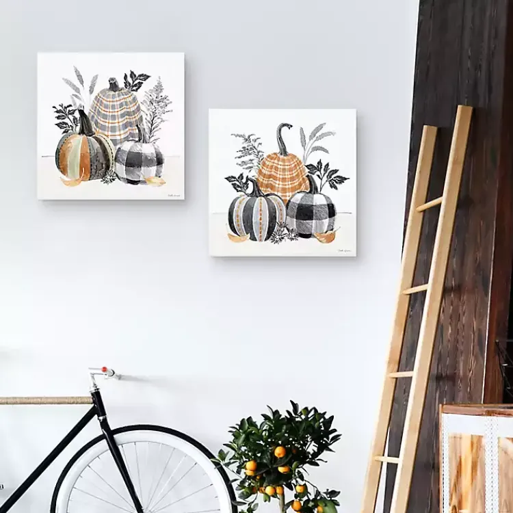 Fall>Kirklands Home Plaid Pumpkins Canvas Art Prints, Set of 2