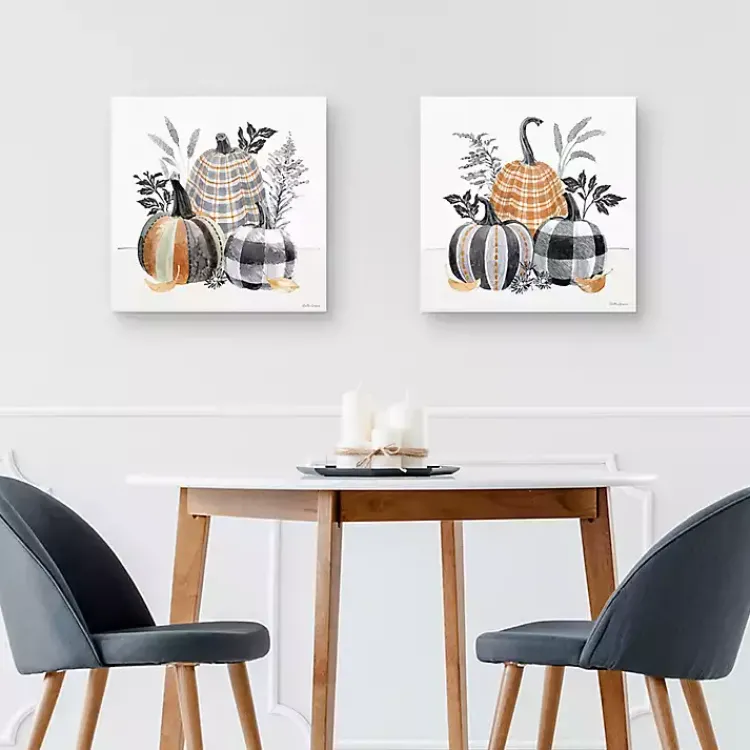 Fall>Kirklands Home Plaid Pumpkins Canvas Art Prints, Set of 2