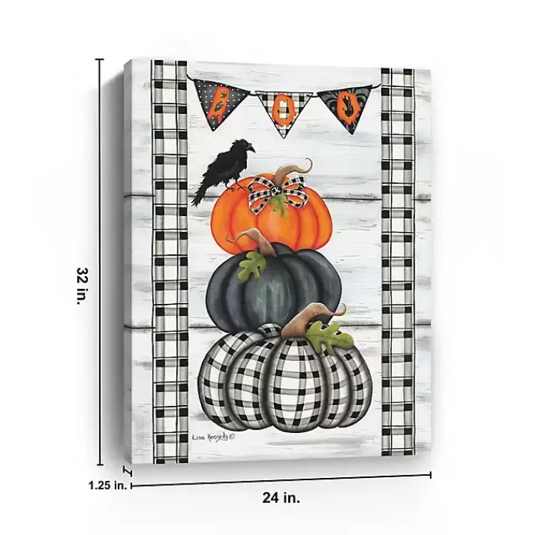 Halloween>Kirklands Home Plaid Stacked Pumpkins Canvas Art Print, 24x32
