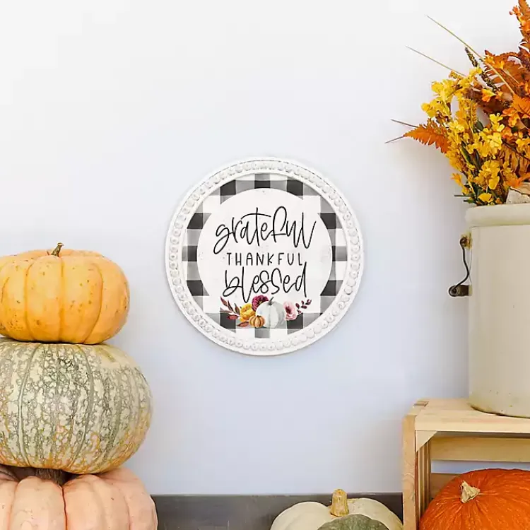 Fall>Kirklands Home Plaid Thankful Round Framed Wall Plaque