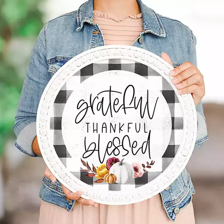 Fall>Kirklands Home Plaid Thankful Round Framed Wall Plaque