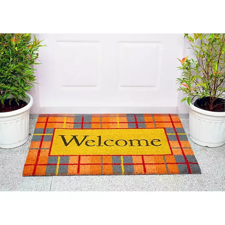 Kirklands Home Plaid Welcome Fall Coir Doormat Sale