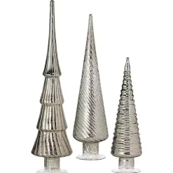 Christmas Decorations>Kirklands Home Platinum Mercury Glass Christmas Trees, Set of 3 Silver