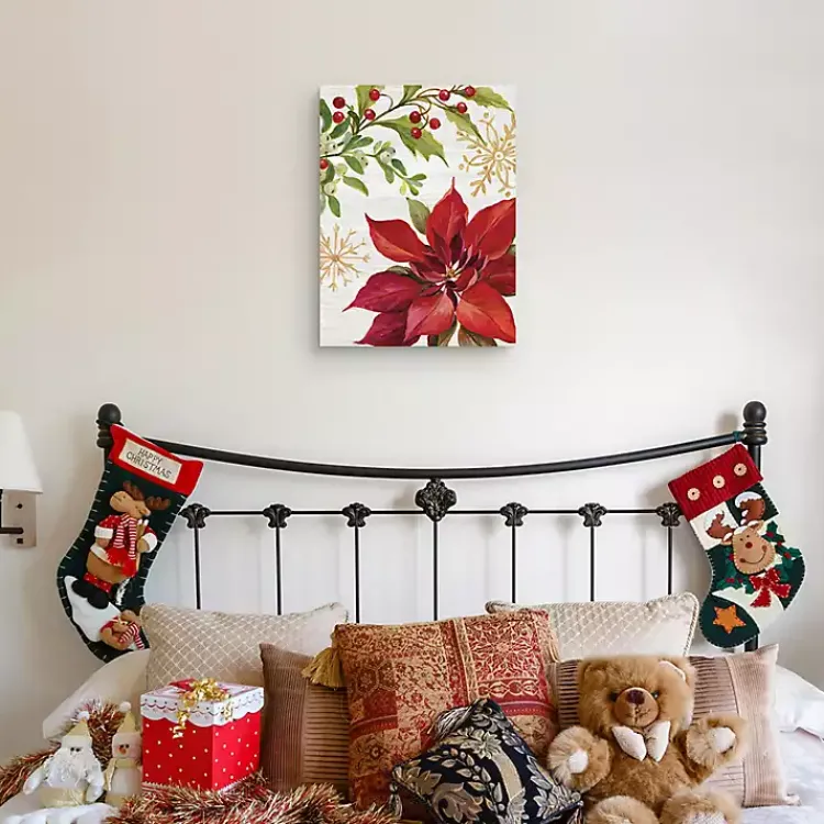 Christmas Art & Wall Decor>Kirklands Home Poinsettia and Holly Canvas Art Print