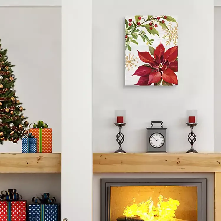 Christmas Art & Wall Decor>Kirklands Home Poinsettia and Holly Canvas Art Print