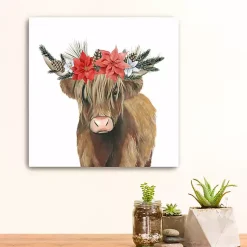 Christmas Art & Wall Decor>Kirklands Home Poinsettia Highland Cow Canvas Art Print