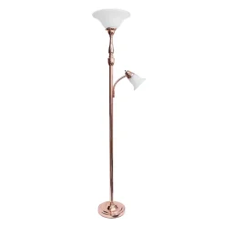 Kirklands Home Polished Rose Gold and White Reading Arm Torchiere Pink Sale