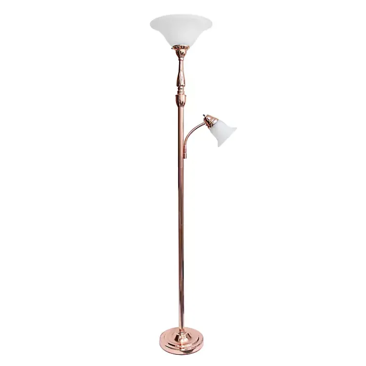 Kirklands Home Polished Rose Gold and White Reading Arm Torchiere Pink Sale