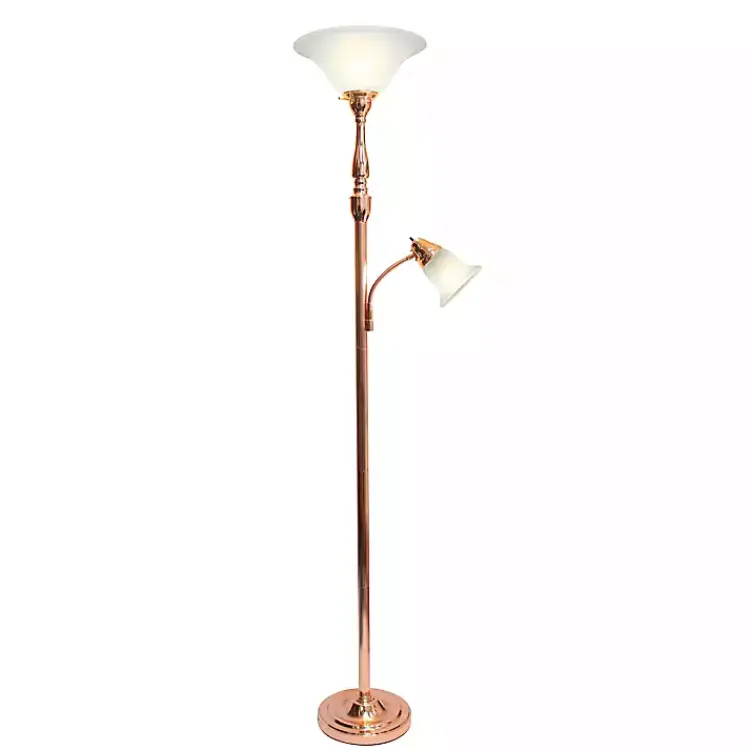 Kirklands Home Polished Rose Gold and White Reading Arm Torchiere Pink Sale