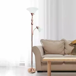 Kirklands Home Polished Rose Gold and White Reading Arm Torchiere Pink Sale