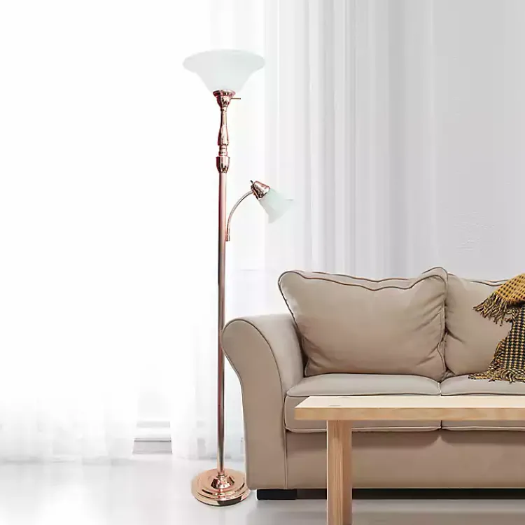 Kirklands Home Polished Rose Gold and White Reading Arm Torchiere Pink Sale