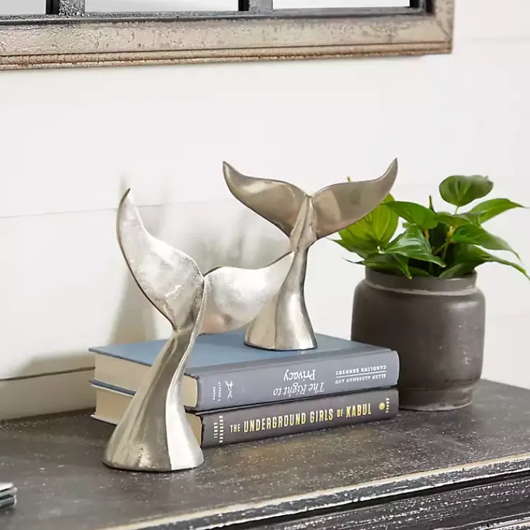 Statues & Figurines>Kirklands Home Polished Whale Fin 2-pc. Figurine Set Silver