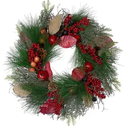 Fall>Kirklands Home Pomegranate Berry Burlap Harvest Wreath