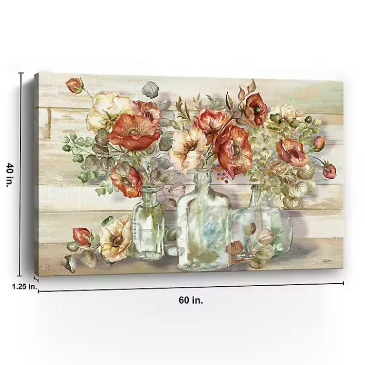 Kirklands Home Poppies and Eucalyptus Canvas Art Print, 60x40 in. Tan New
