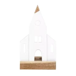 Candle Holders>Kirklands Home Porcelain and Wood Church Tealight Candle Holder