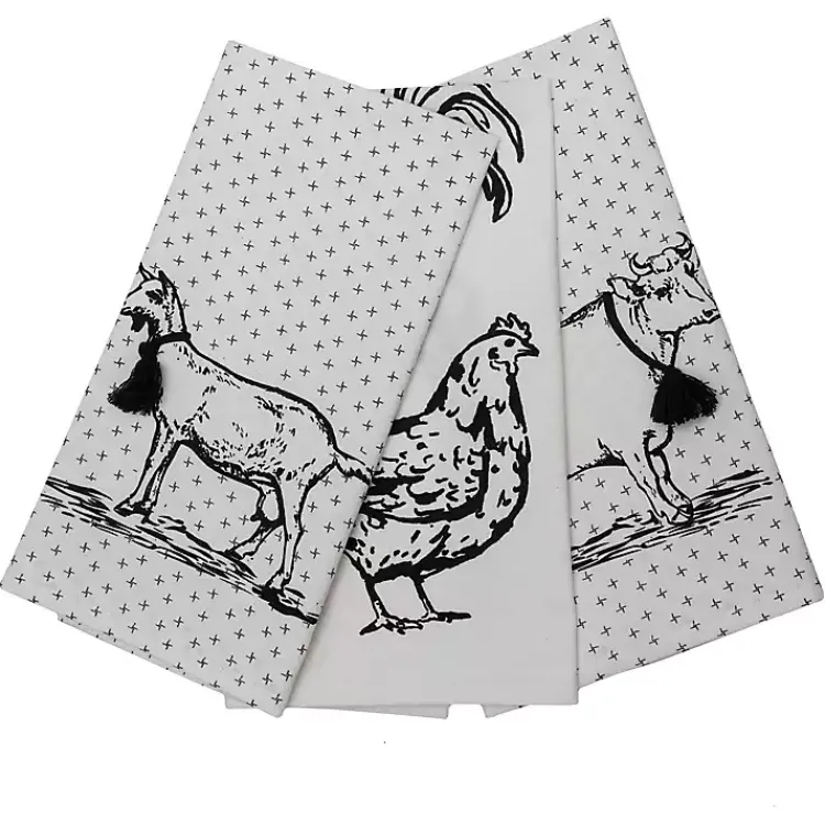 Kirklands Home Portrait Farm Animals Kitchen Towels, Set of 3 New