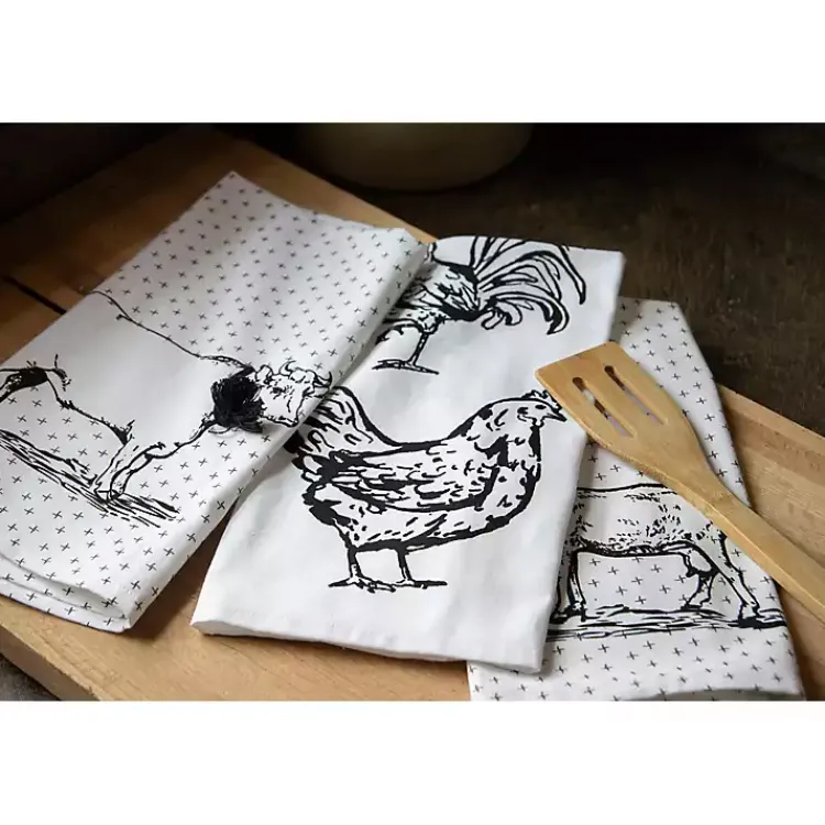 Kirklands Home Portrait Farm Animals Kitchen Towels, Set of 3 New