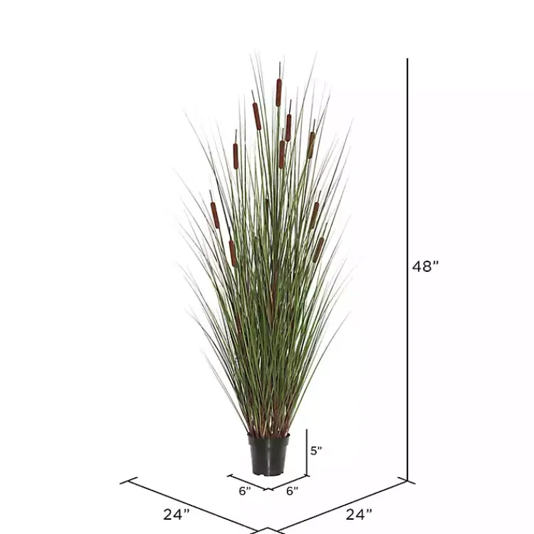 Trees & Topiaries>Kirklands Home Potted Brown Cats Tails Grass, 48 in.