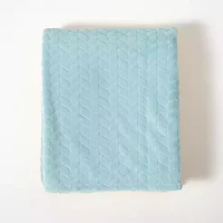 Blankets & Throws>Kirklands Home Powder Heavenly Herringbone Plush Throw Blue