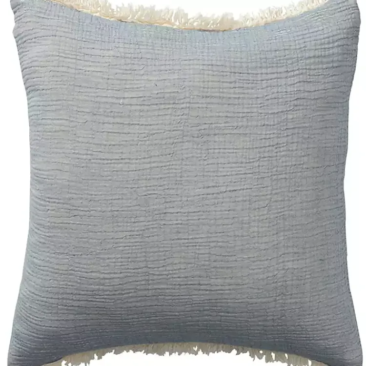 Pillows>Kirklands Home Powder Gauze Organic Fringe Throw Pillow Blue
