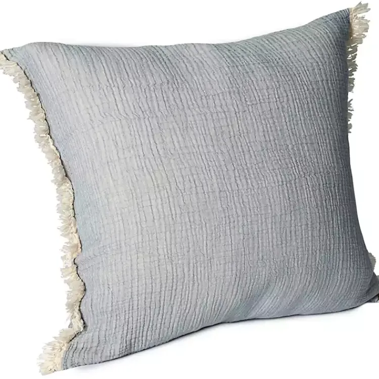 Pillows>Kirklands Home Powder Gauze Organic Fringe Throw Pillow Blue