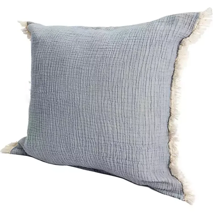 Pillows>Kirklands Home Powder Gauze Organic Fringe Throw Pillow Blue